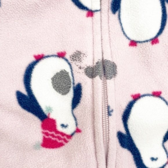 Carter's toddler girls penguin print zip up fleece footie - Picture 2 of 6